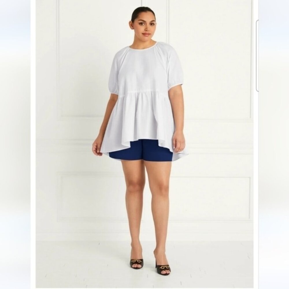 Hill House NWT Sz S Francesca Tunic Top White Cotton Puff Sleeve Modest High-Low